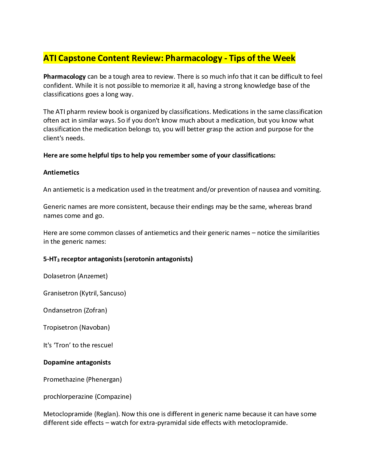 Preview image for ATI-Capstone Content Review Pharmacology-Tips of the Week